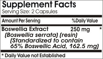 Datos del suplemento Boswellia Extracto 250mg ingredientes