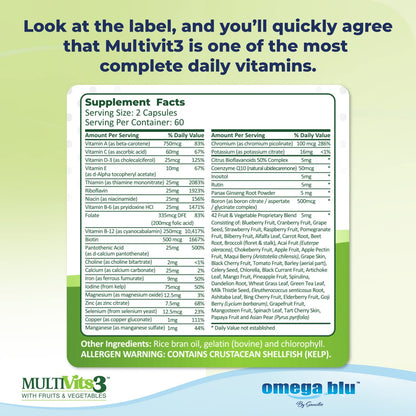 Datos de suplementos de multivitaminas OMEGA BLU