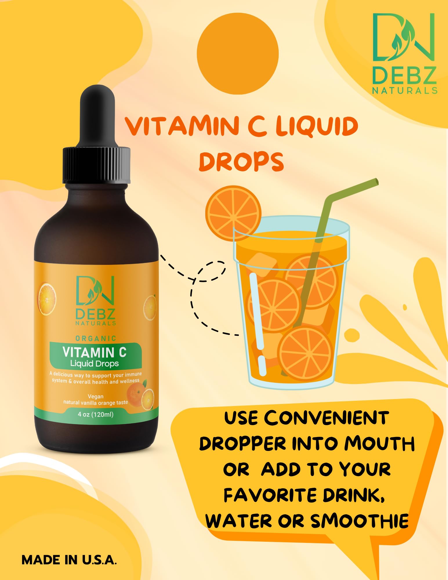 Detalle botella Debz Naturals vitamina c gotas líquidas