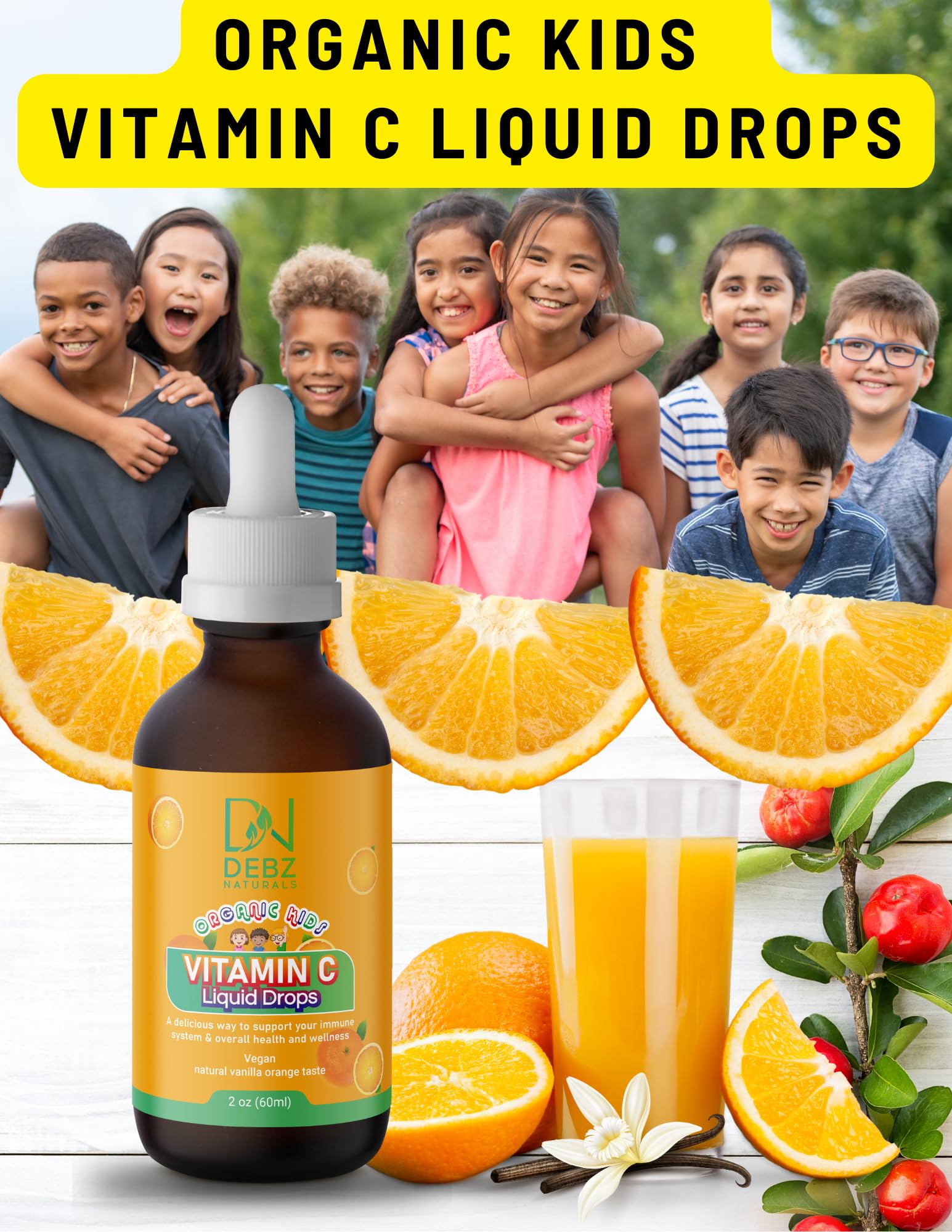 Frasco gotas vitamina c Debz Naturals para niños saludables
