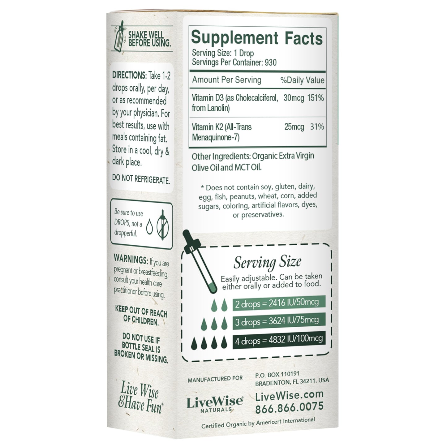 Detalle aceite base gotas vitamina D3 K2 Live Wise Naturals