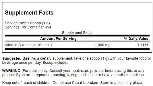 Detalle bote polvo vitamina c Swanson 1000mg