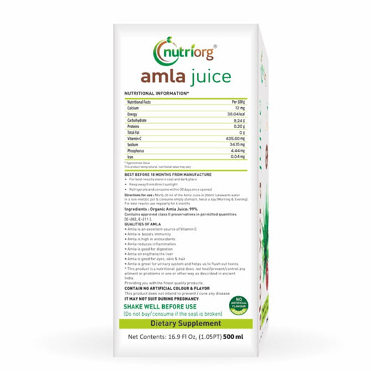 Detalle botella jugo amla Nutriorg