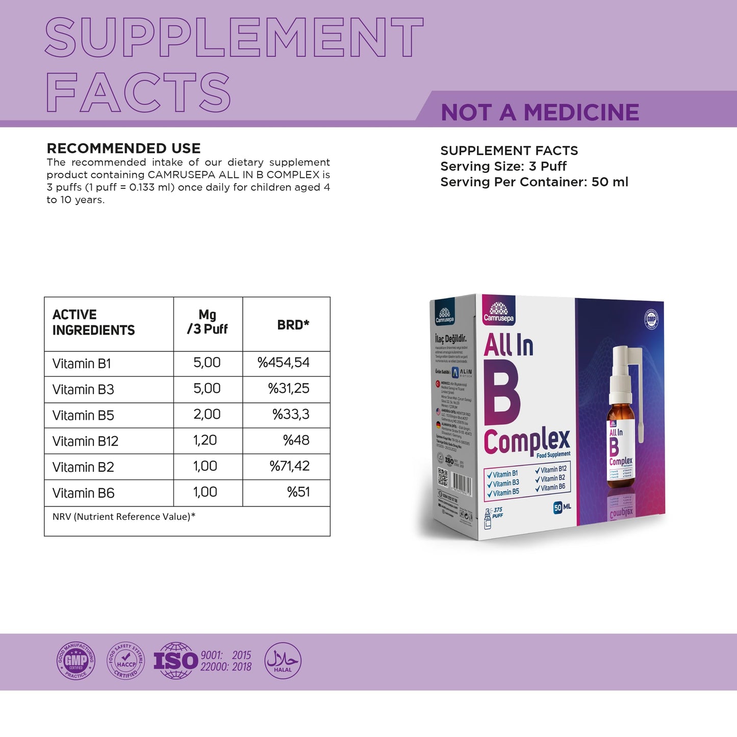 Detalle botella spray complejo B Camrusepa 50 ml