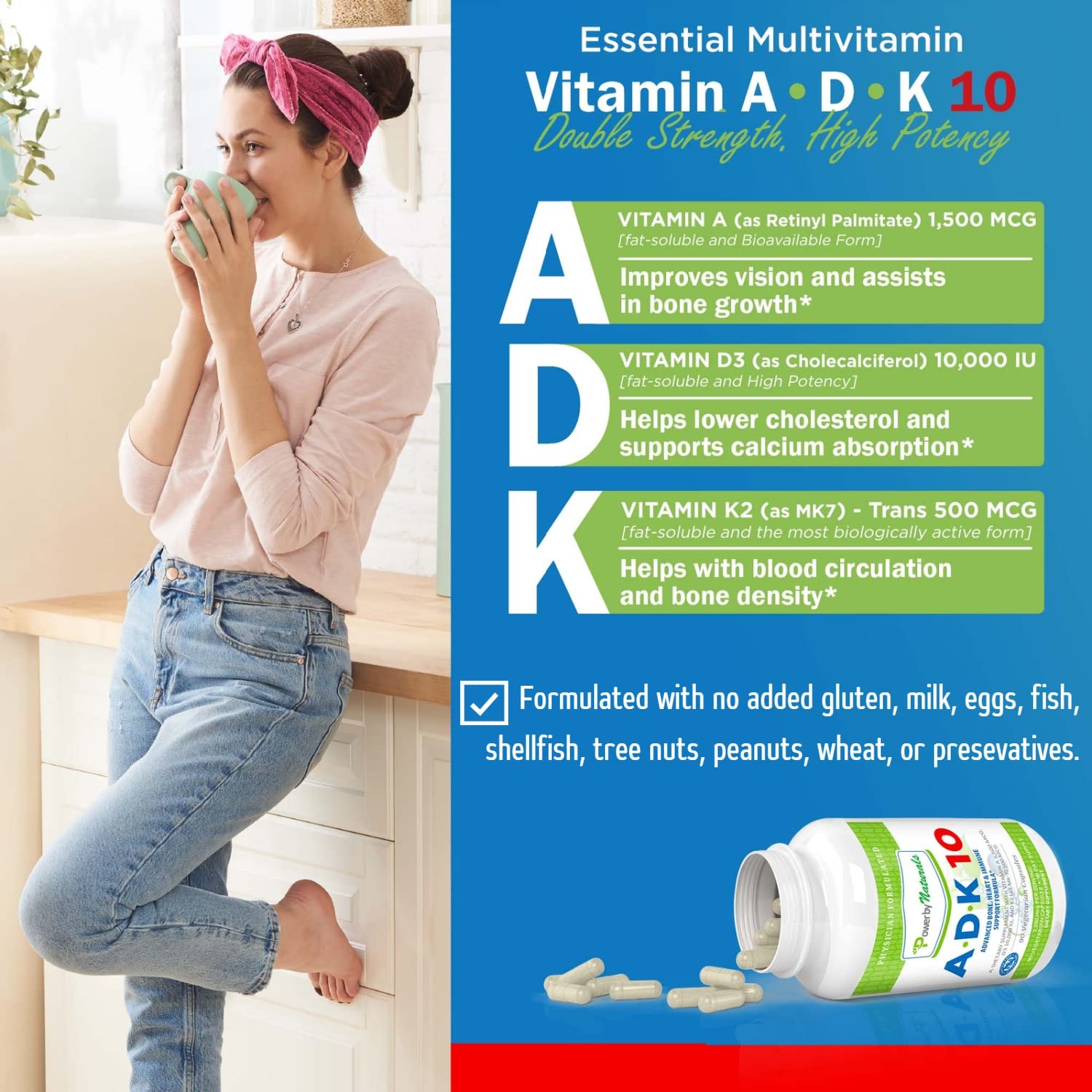 Detalle botella suplemento ADK 10 Power By Naturals