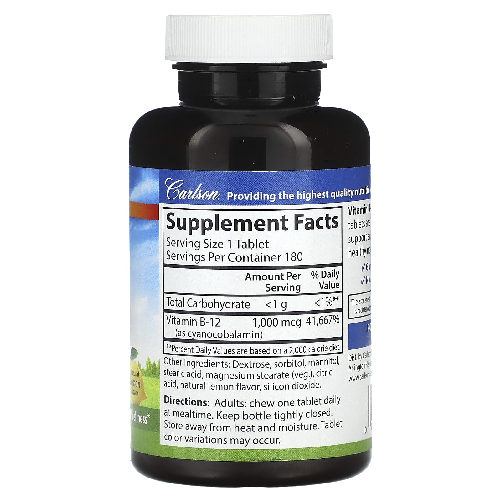 Detalle caja suplemento carlson labs b12-sl vitaminas 1000 mcg