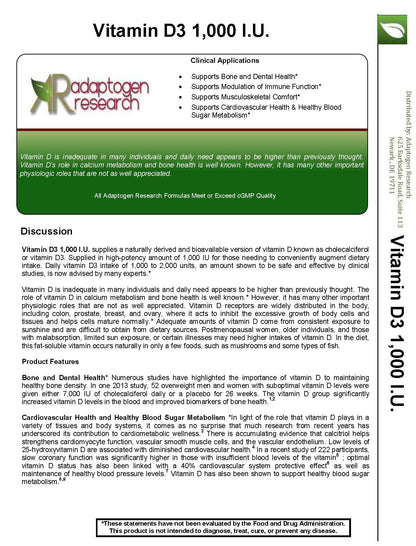 Detalle caja vitamina d3 Adaptogen Research cápsulas vegetarianas