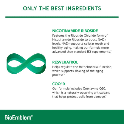 Detalle cápsula suplemento BioEmblem NAD+