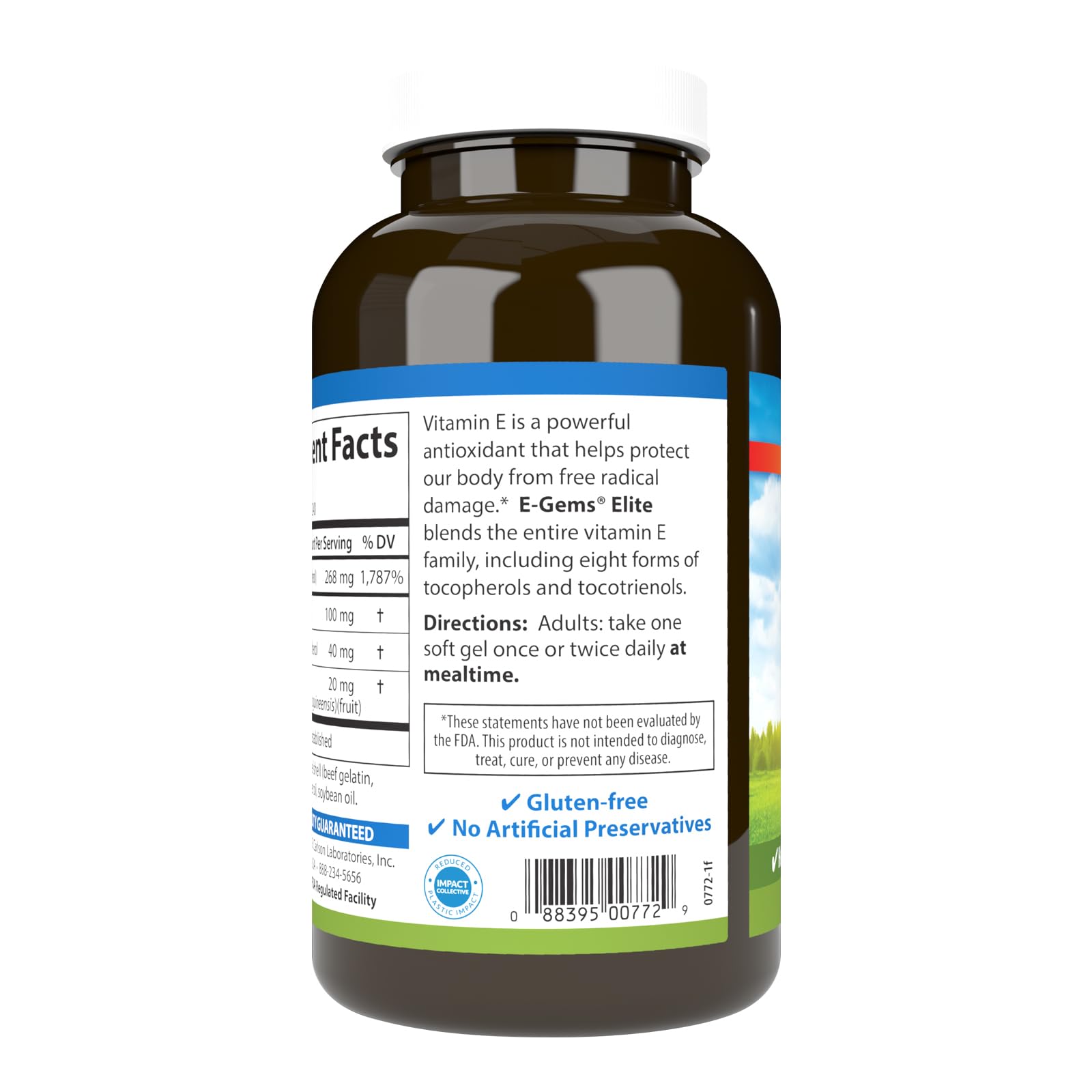 Detalle de cápsulas blandas Carlson E-Gems vitamina E 400 UI