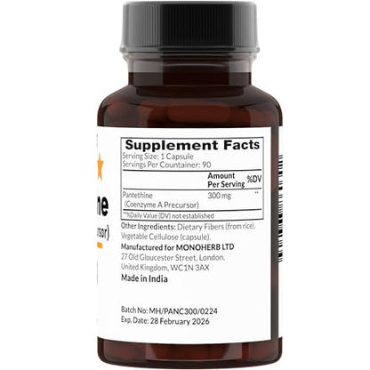 Detalle de cápsulas vegetarianas Pantetina MONOHERB 300 mg