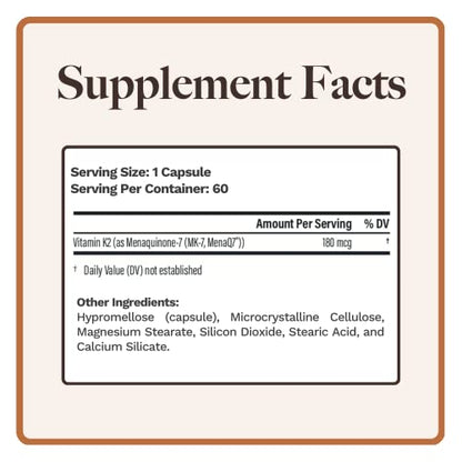 Detalle cápsulas suplemento vitamina k2 utzy naturals