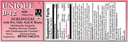 Detalle capsulas unique b-12 vitaminas b sublinguales