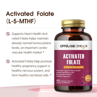 Detalle cápsulas vegetales Folate-L oppuland 90 unidades