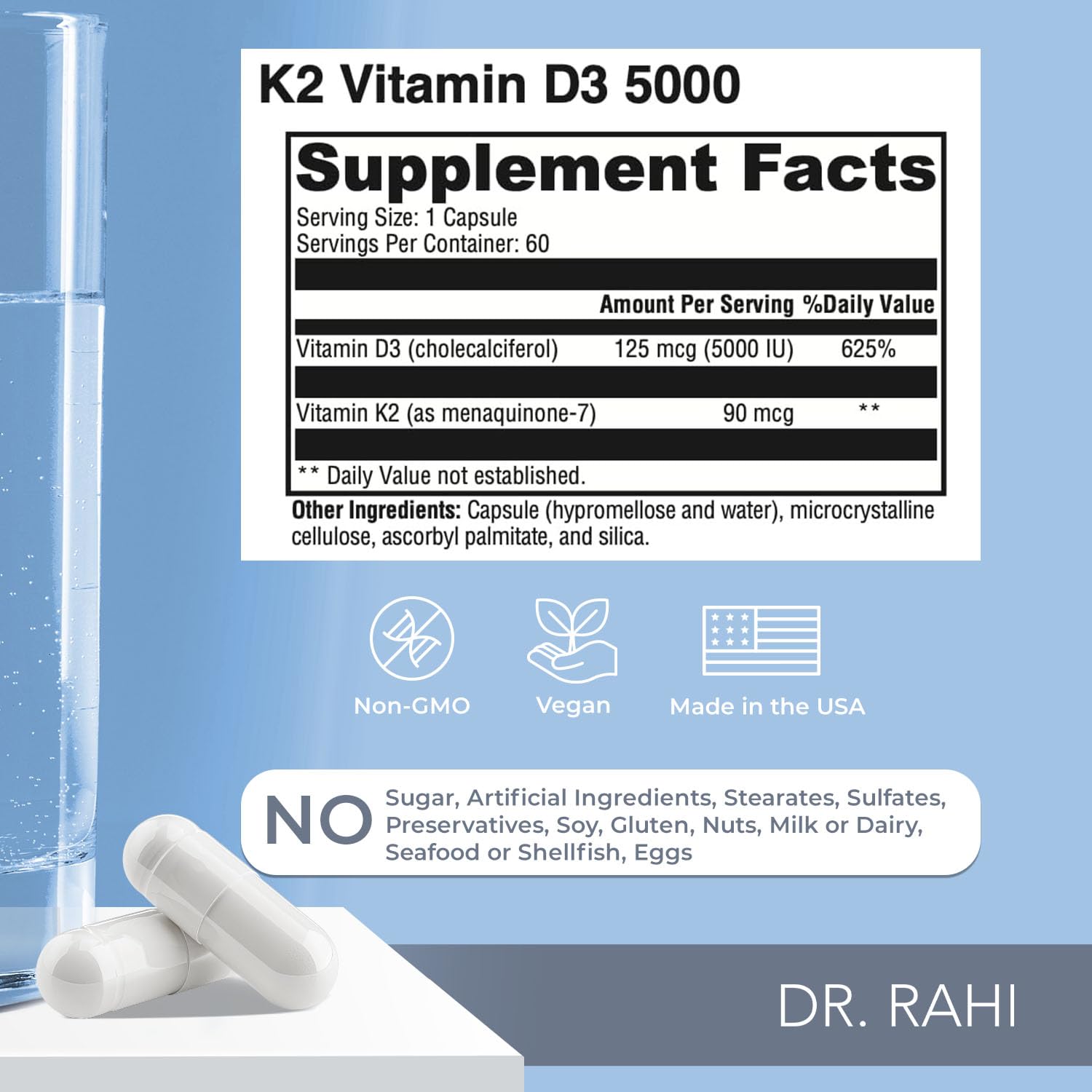 Detalle cápsulas veggie Dr. Rahi vitaminas d3 k2