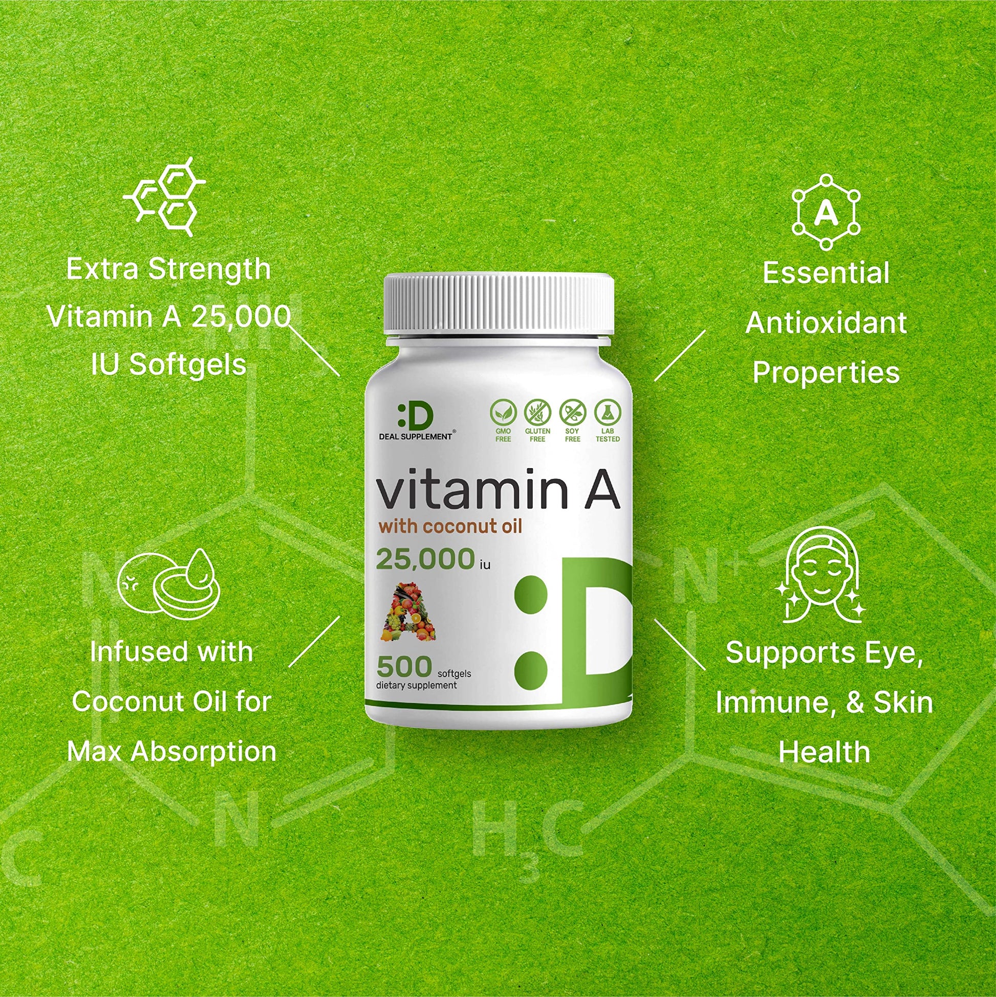 Detalles cápsulas blandas DEAL SUPPLEMENT Vitamina A 25,000 UI