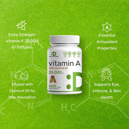 Detalles cápsulas blandas DEAL SUPPLEMENT Vitamina A 25,000 UI