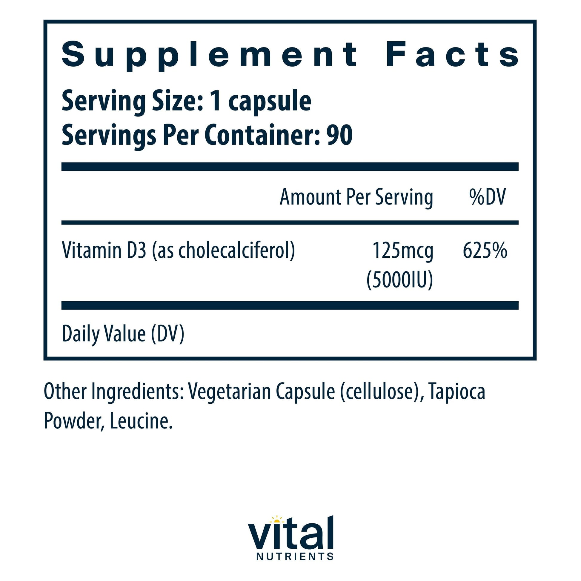 Detalle cápsulas vitamina d3 Vital Nutrients para huesos y músculos