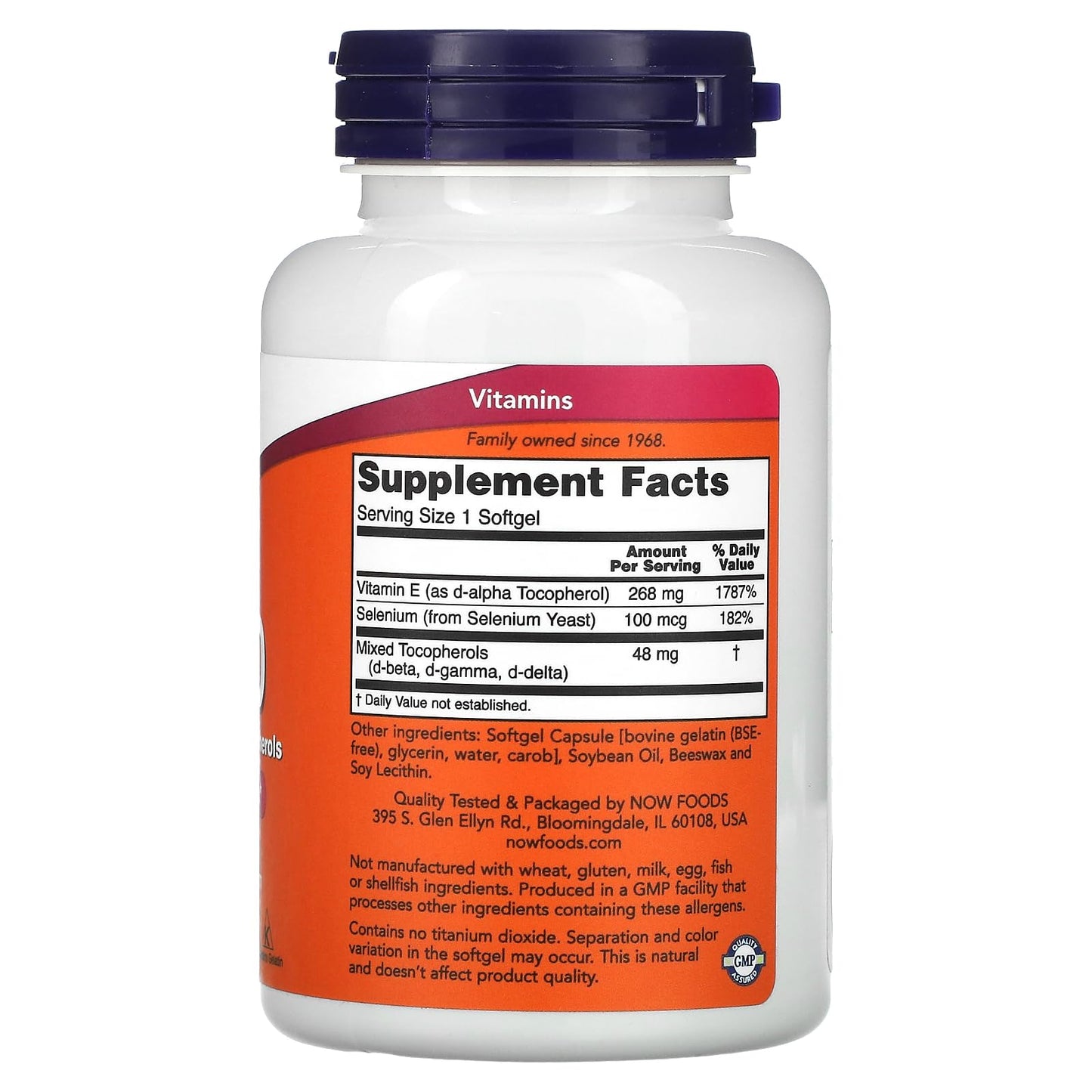 Detalle cápsulas vitamina e Now Foods 400 UI con selenio