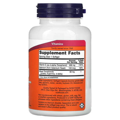 Detalle cápsulas vitamina e Now Foods 400 UI con selenio