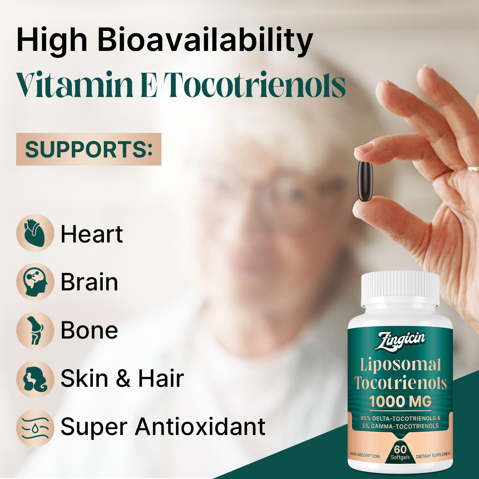 Detalle cápsulas de vitamina e tocotrienoles Zingicin