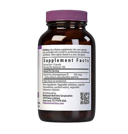 Detrás de cápsulas vitamina K2 Bluebonnet 100 mcg saludables