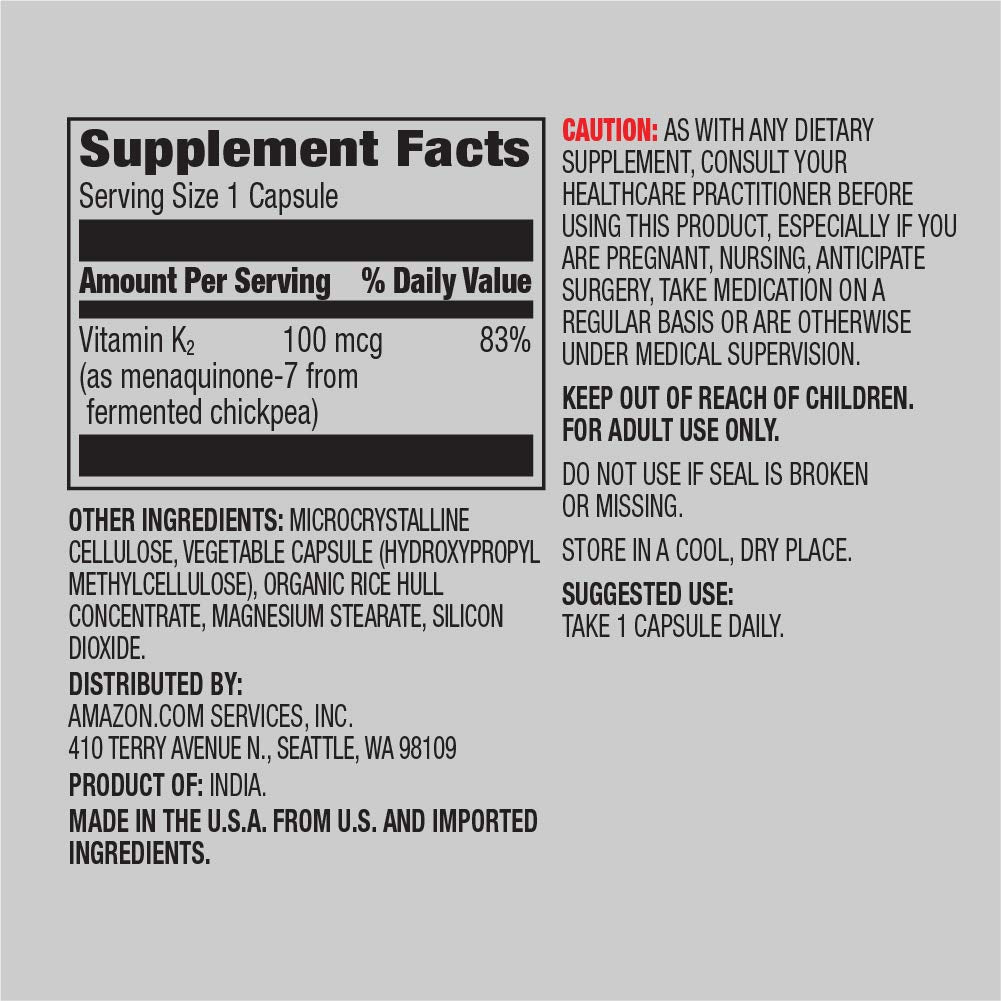 Detalle de cápsulas de vitamina K2 veganas Amazon Elements