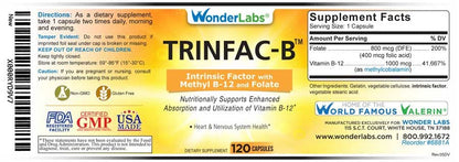 Detalle cápsulas Wonder Laboratories Factor Intrínseco B12 y ácido fólico