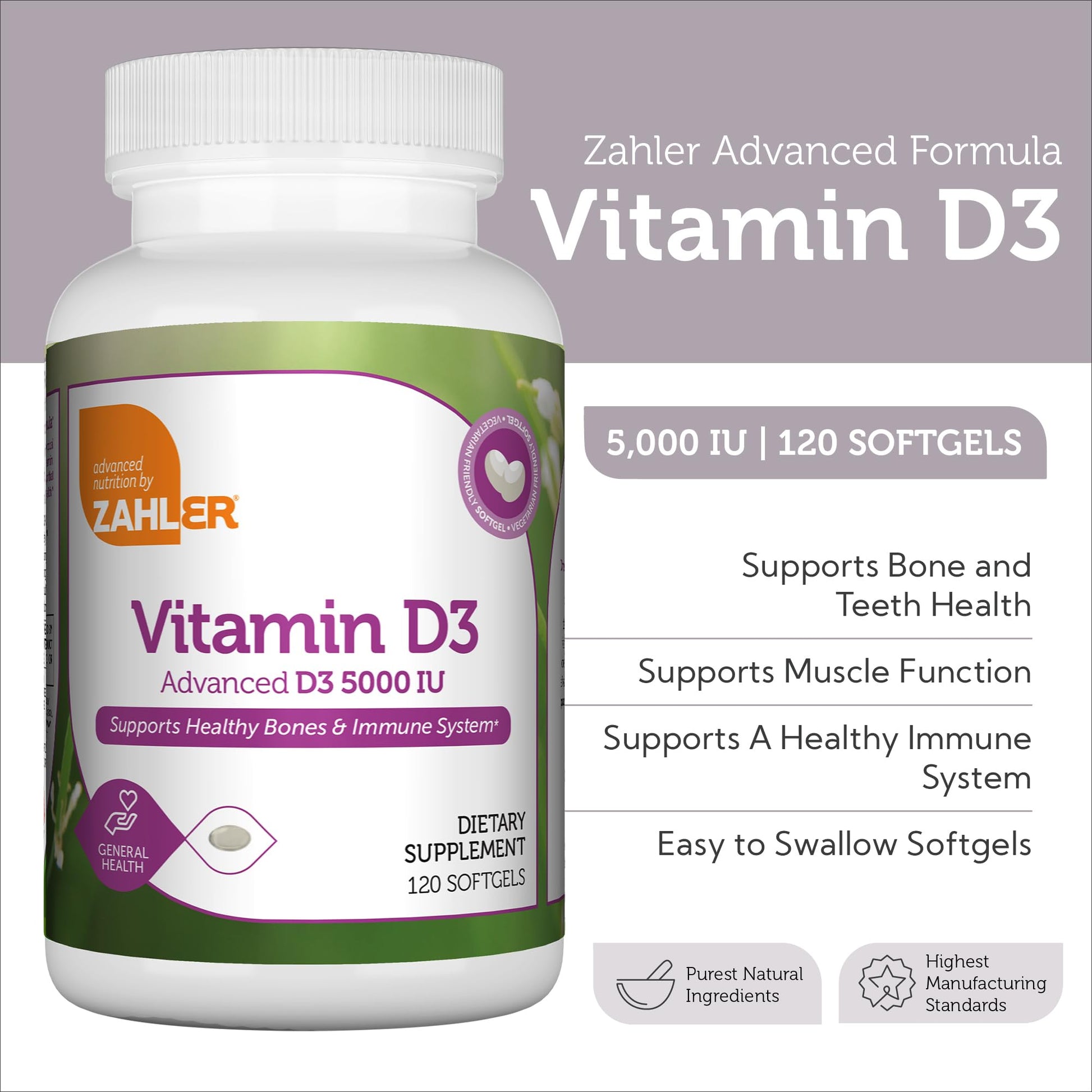 Detalle de cápsulas Zahler vitamina d3 avanzada 5000 ui
