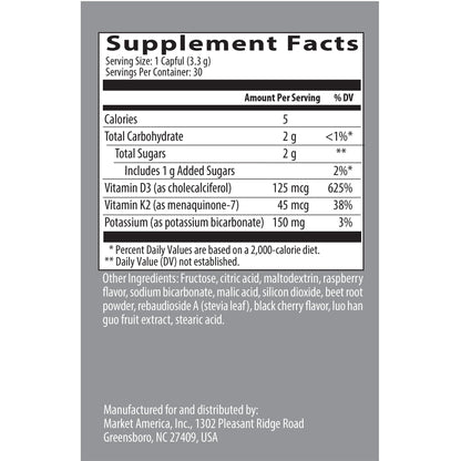 Detalle empaque Isotonix vitamina D K2 magnesio