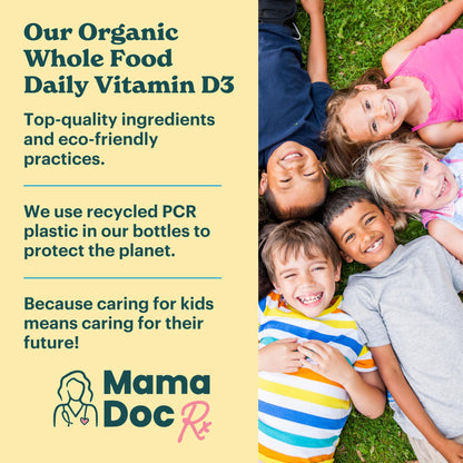 Detalle empaque MamaDoc Rx Vitamina D3 Orgánica para niños