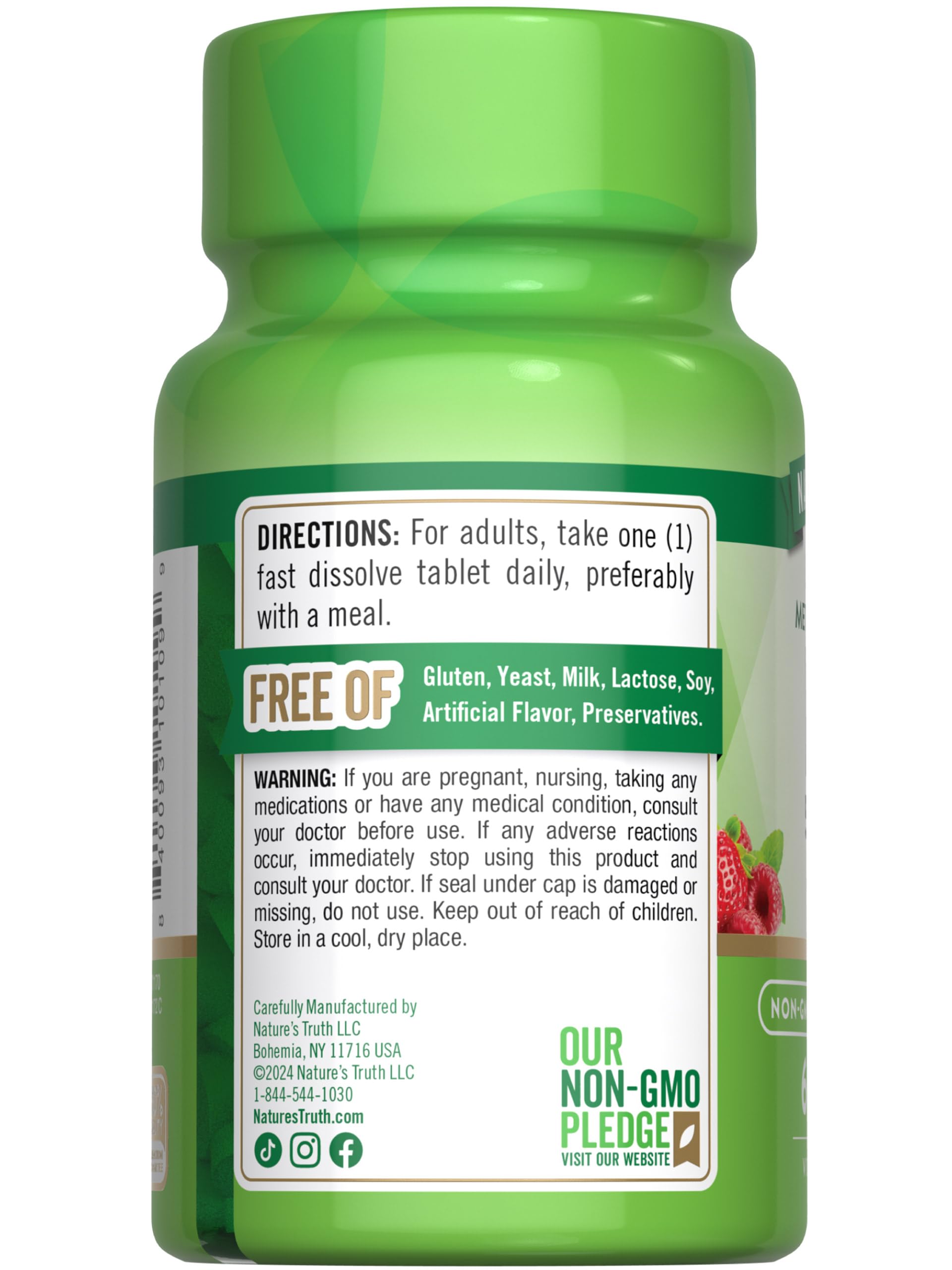 Detalle empaque Nature's Truth vitamina B12 berry natural