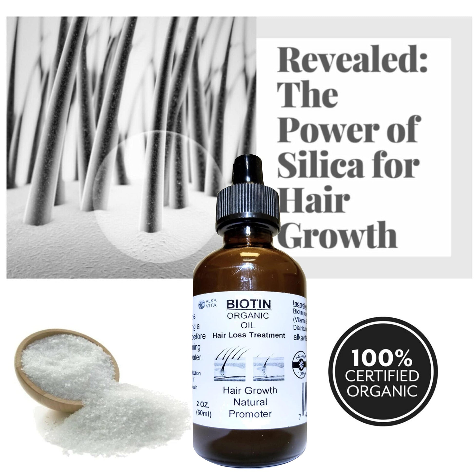 Detalle envase aceite biotina pura orgánica para el cabello