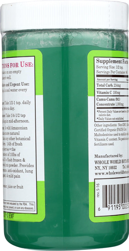 Detalle envase polvo camu camu whole world botanicals
