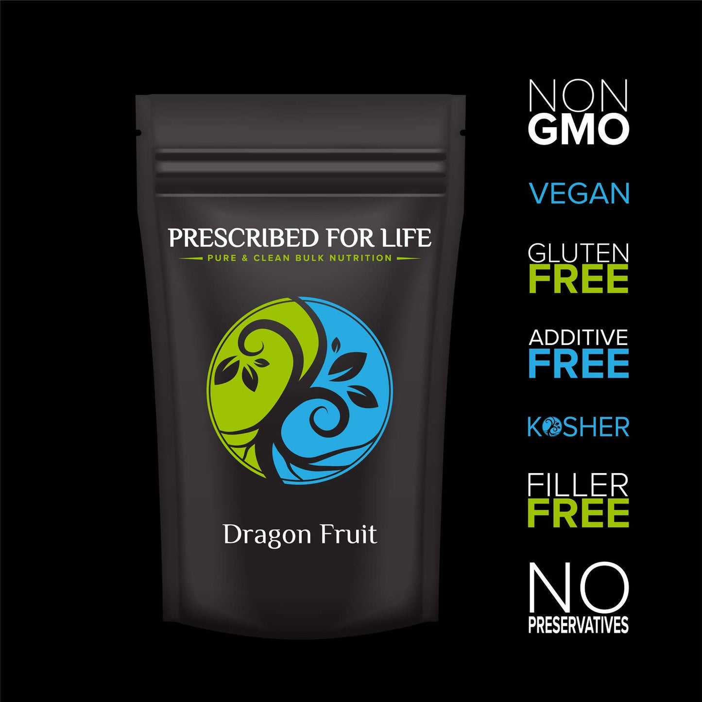 Detalle de envase de polvo de fruta del dragón para salud digestiva