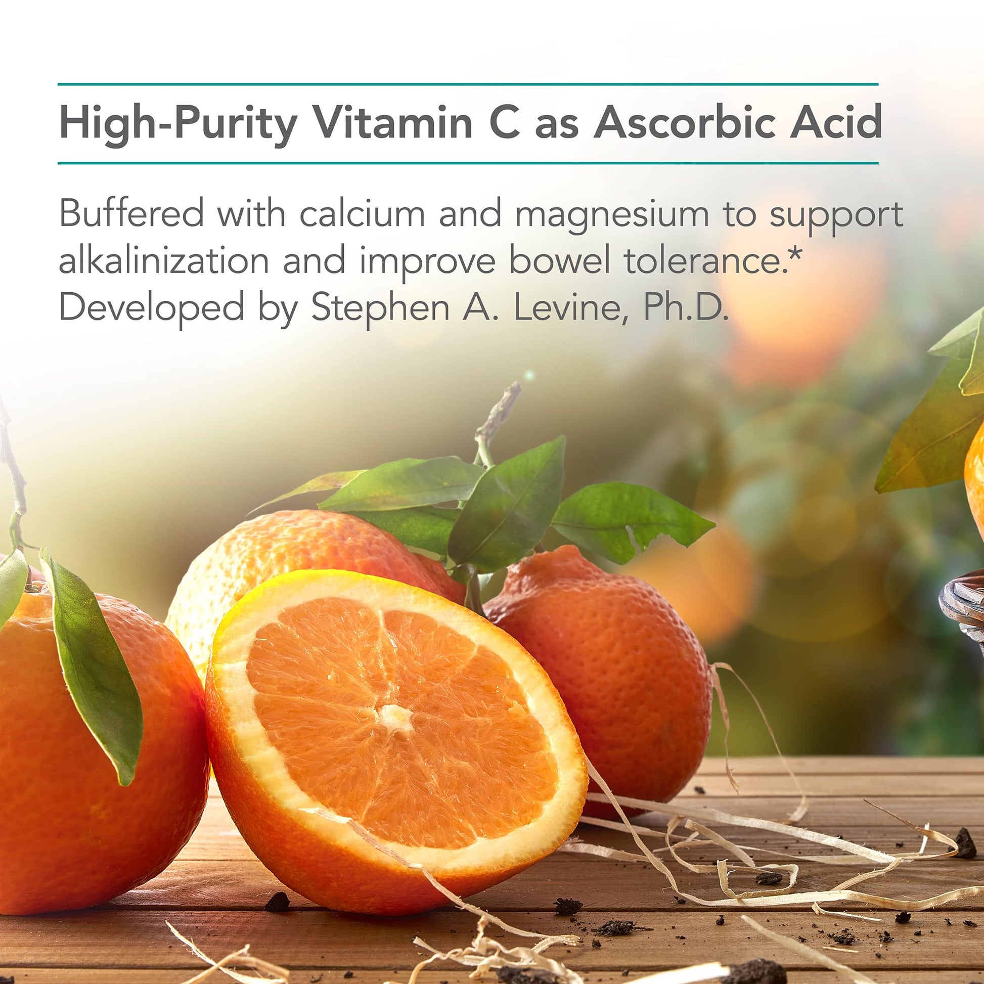 Detalle envase y polvo vitamina c Nutricology 8.5 oz