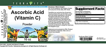 Detalle etiqueta ácido ascórbico polvo Vitamina C Terravita