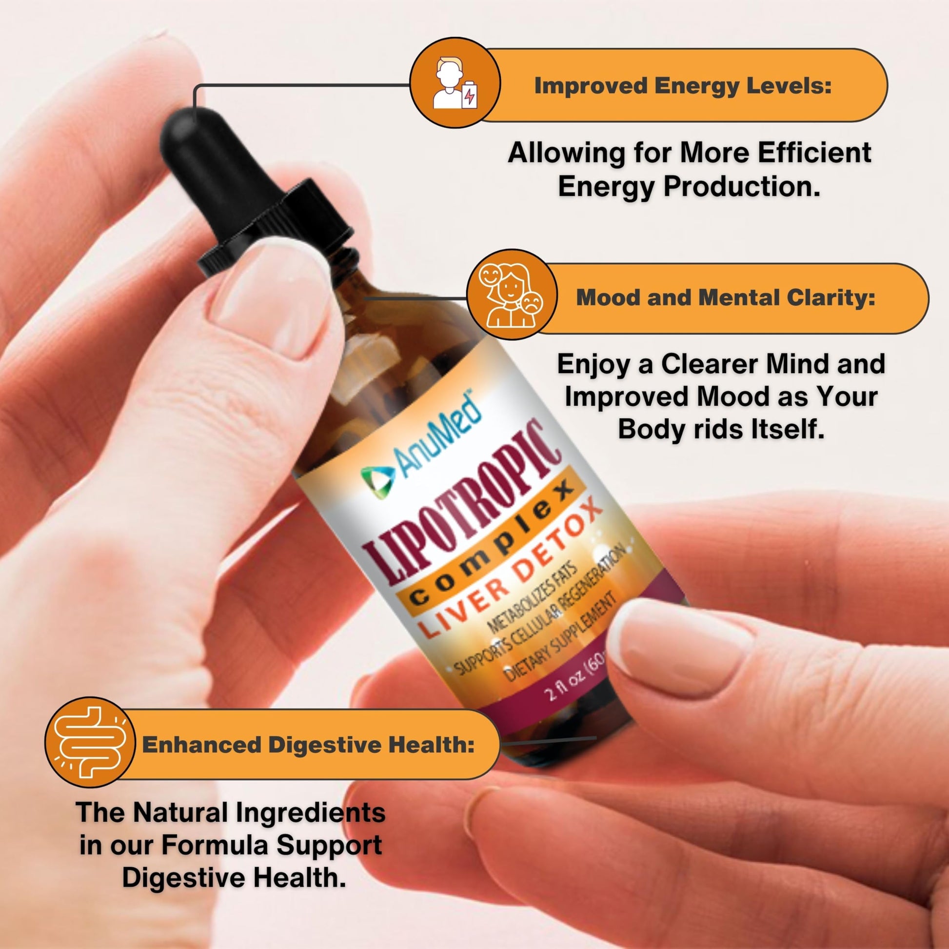 Detalle etiqueta Anumed complejo lipotrópico 2oz vitaminas B