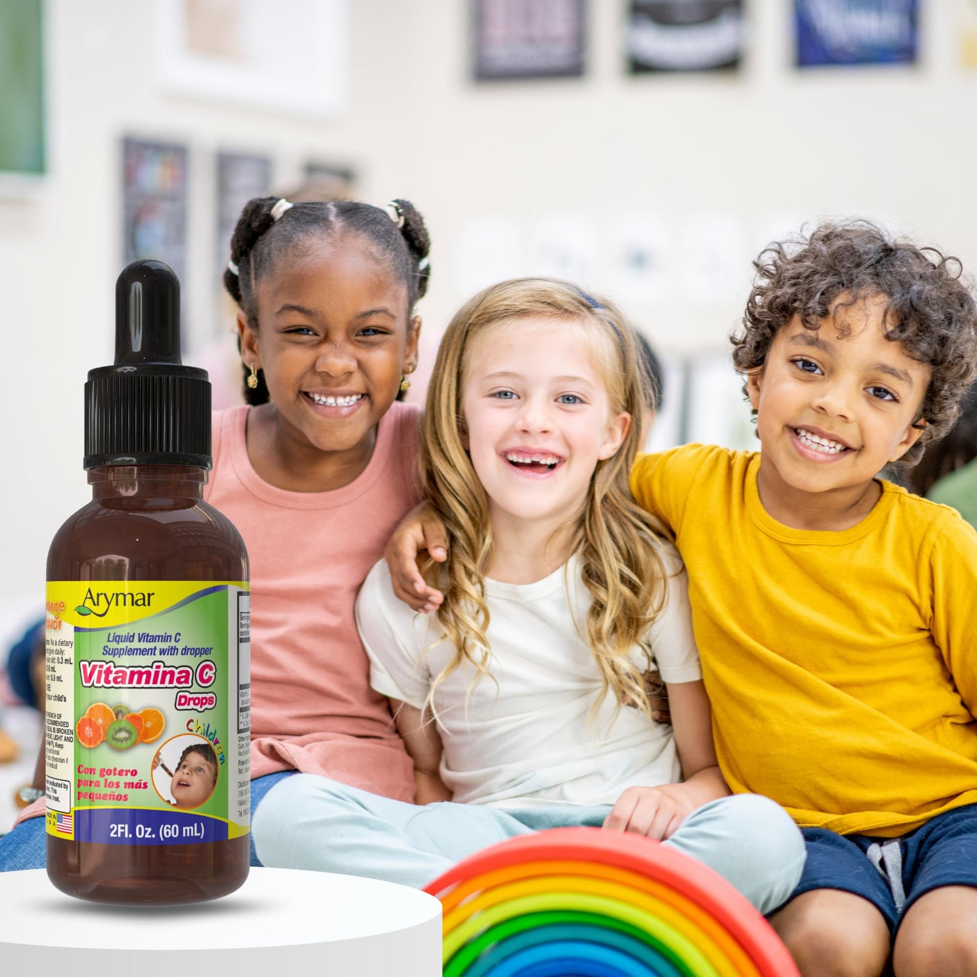 Detalle etiqueta ARYMAR gotas de vitamina c líquido sabor naranja