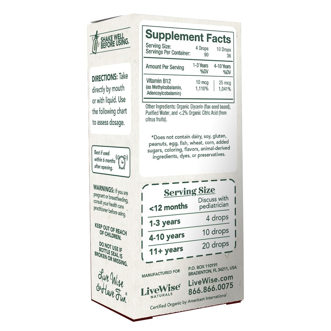 Detalles etiqueta gotas líquidas vitamina B12 niños