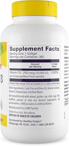 Detalle Healthy Origins etiqueta Vitamina D3 10,000 UI