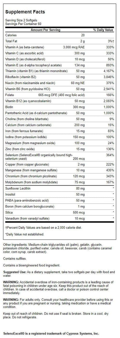 detalle de la etiqueta del multivitamínico Swanson