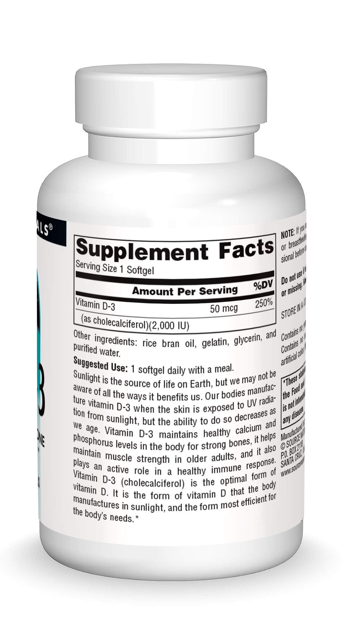Detalle etiqueta Source Naturals Vitamina D3 cápsulas blandas