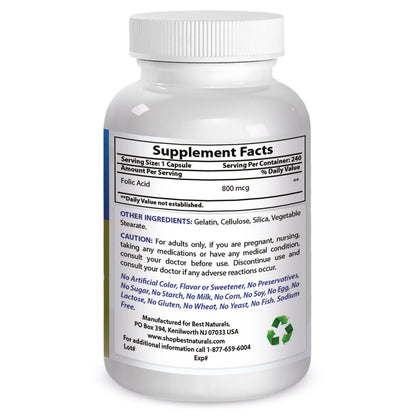 Detalle etiqueta suplemento ácido fólico Best Naturals