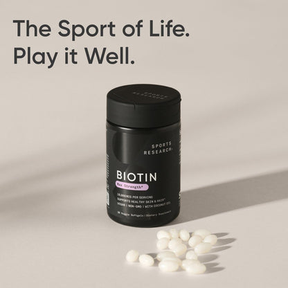 Detalle etiqueta suplemento biotina Sports Research vegano