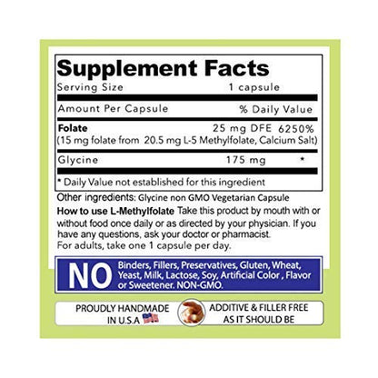 Detalle etiqueta suplemento L-Metilfolato 15 mg