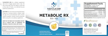 Detalle etiqueta suplemento Novucor salud metabólica D3 K2