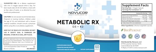 Detalle etiqueta suplemento Novucor salud metabólica D3 K2