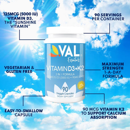 Detalle etiqueta suplemento val essentials vitamina k2 d3