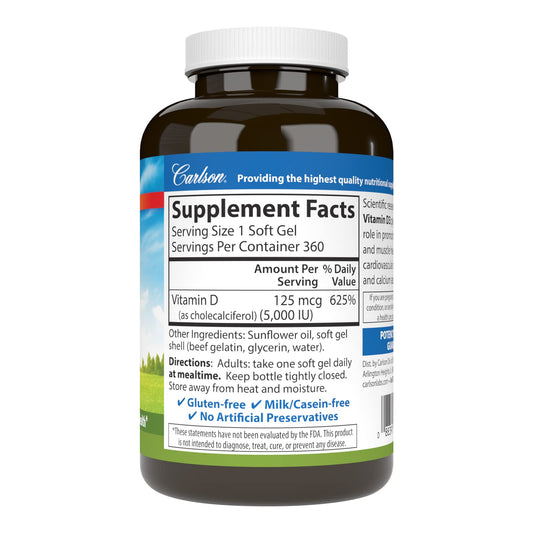 Detalle etiqueta suplemento vitamina d3 carlson 5000 iu