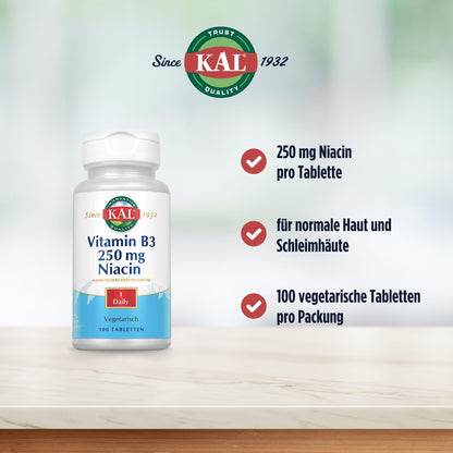 Detalle etiqueta tabletas niacina Kal 250 mg